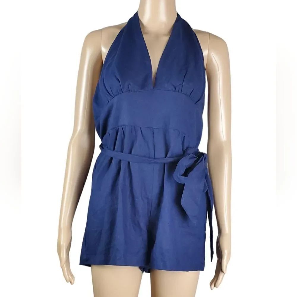 NWT Modcloth Navy Blue Halter Romper - Picture 2 of 10